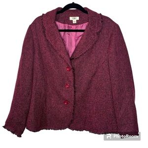CATO Blazer Women’s Size 16 Pink Black Fringed Tweed Sophisticated Vintage Chic